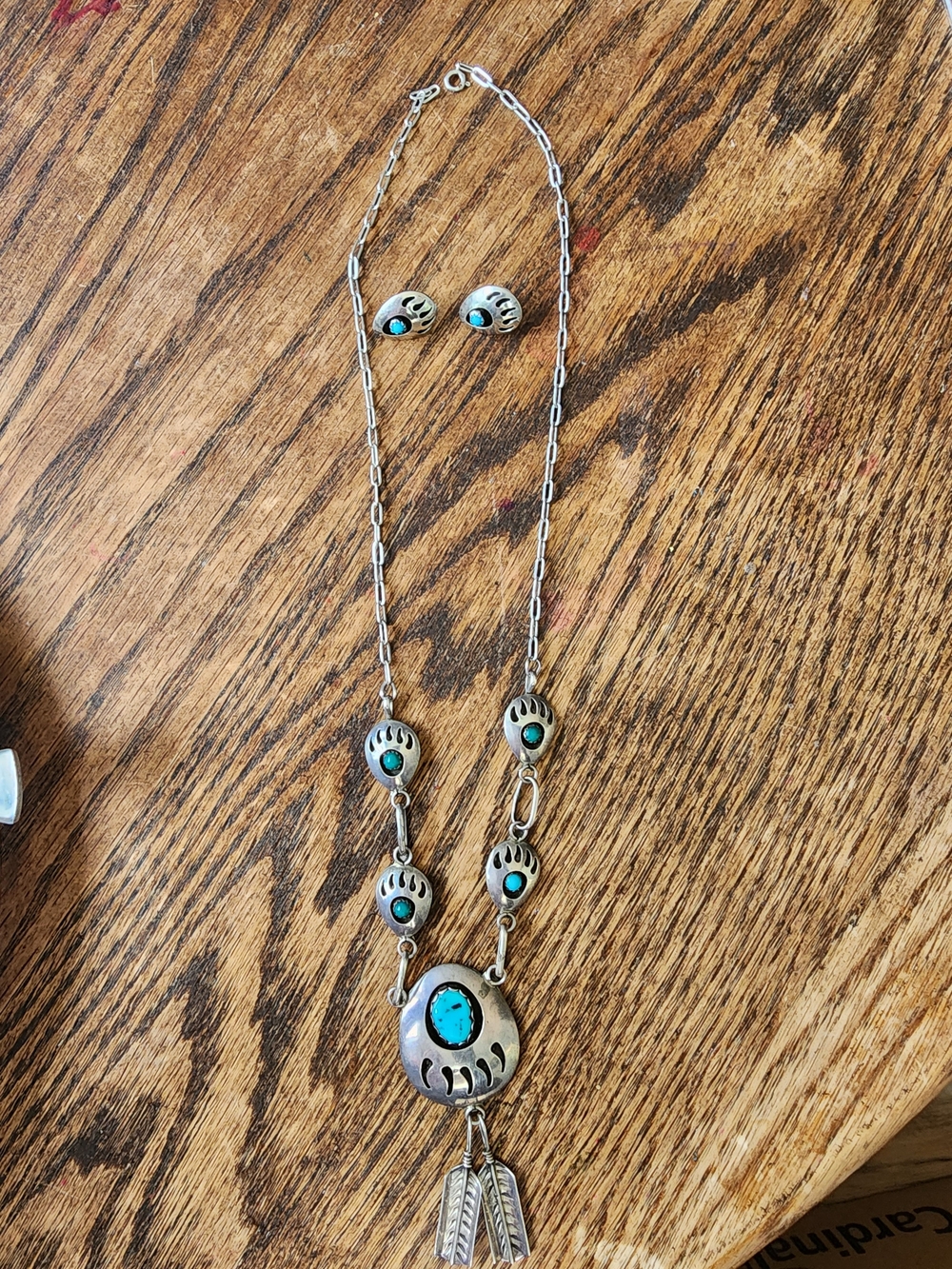 Arnold Maloney Navajo Bear Paw  Necklace and Earrings Set